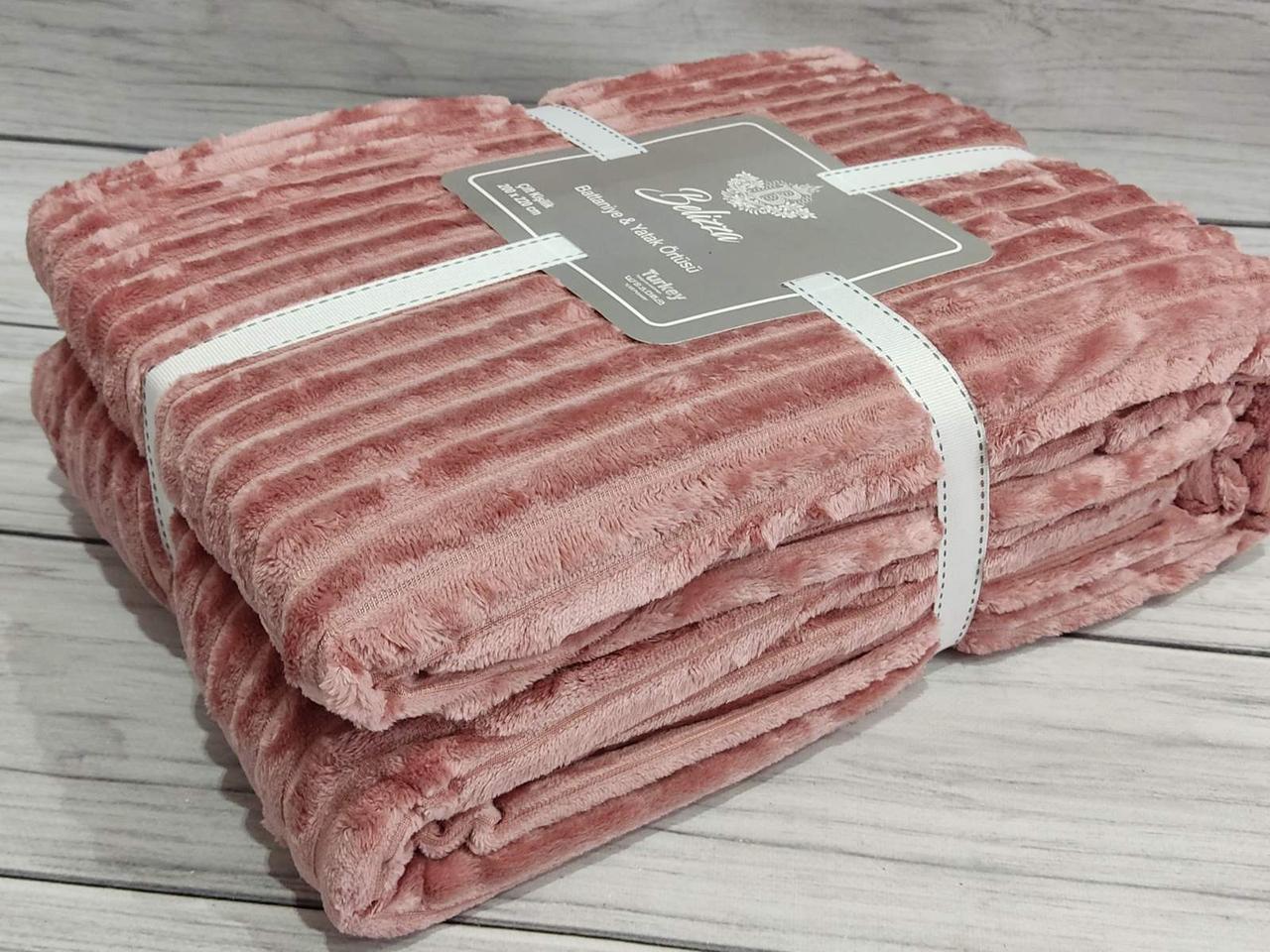 Плед мікрофібра євро розмір 200 на 220 см Belizza home абрикосовий, фото 1