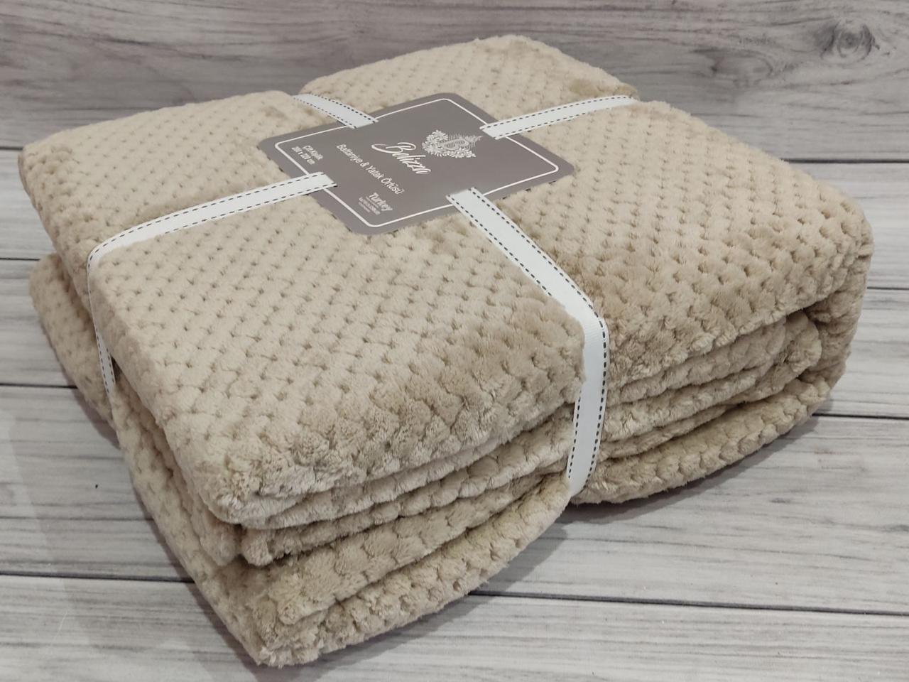 Плед мікрофібра євро розмір 200 на 220 см Belizza home бежевий, фото 1