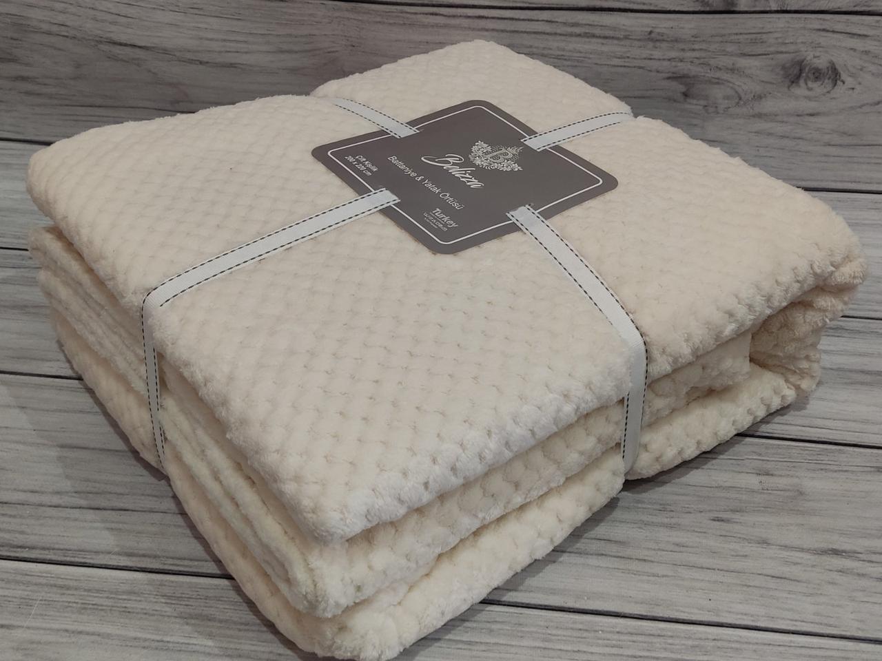 Плед мікрофібра євро розмір 200 на 220 см Belizza home молочний, фото 1