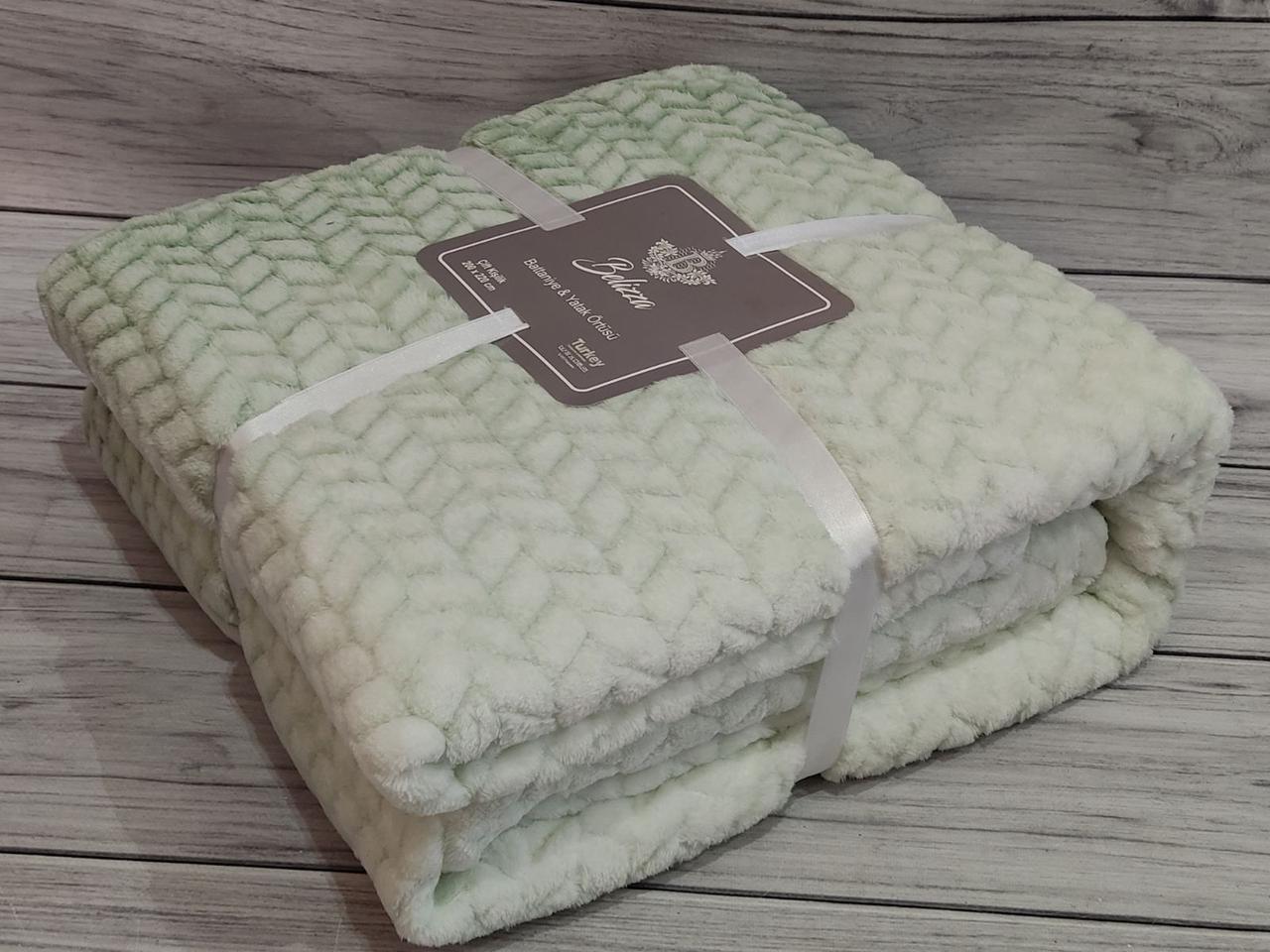 Плед мікрофібра євро розмір 200 на 220 см Belizza home м"ятний, фото 1