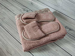 Набір для сауни жіночий махровий 3 предмета Pupilla люкс Туреччина пудровий