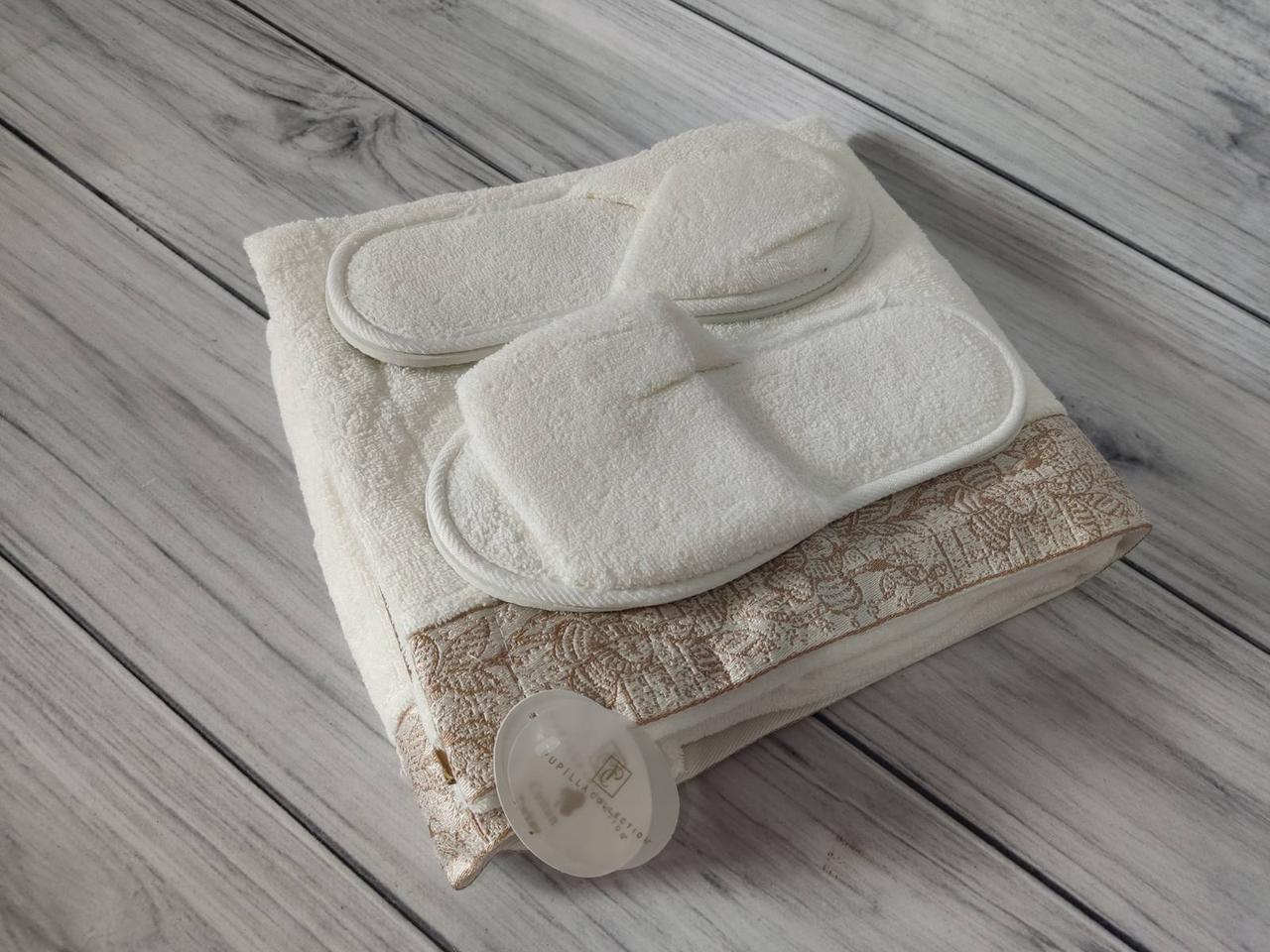 Набір для сауни жіночий махровий 3 предмета Pupilla люкс Туреччина кремовий, фото 1