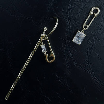 Серьги женские застежка крючок и гвоздик металлические золотистые длинна до 6 см булавки и кристалл с цепочкой, фото 2