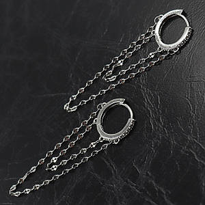 Серьги женские застежка колечки металлические серебристые длинна 5 см двойная цепочка с цирконами 925 S