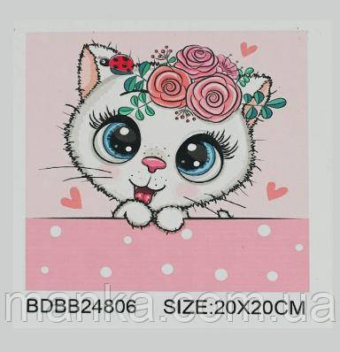 Алмазна мозаїка BDBB 24806 (100) "TK Group", "Котик", часткова викладка, з рамкою, 20х20см, в коробці, фото 1
