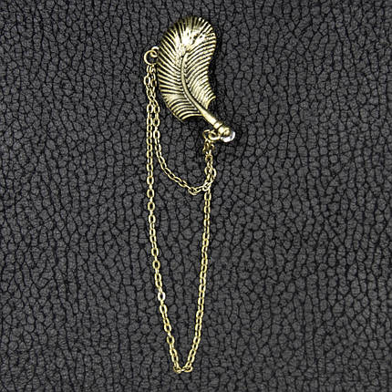 Каффа винтаж темное золото бижутерия перо с цепочкой застежка гвоздик размер серьги 40х20 мм, фото 2