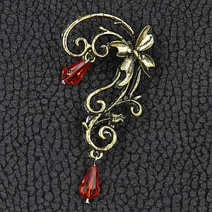 Кафа вінтаж темне золото біжутерія метелик зі стразами застібка гвоздик зверху затискач розмір сережки 60х30 мм