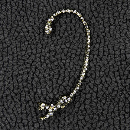 Кафа вінтаж темне золото металева біжутерія змія зі стразами застібка гвоздик розмір сережки 70х25 мм, фото 1