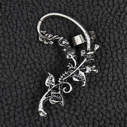 Каффа вінтаж срібляста металева біжутерія квітуча троянда застібка гвоздиків і затискач розмір сережки 55х45 мм, фото 1