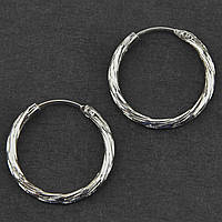 Серьги кольца конго серебристые 20 мм застежка кольцо ребристые из медицинской стали от Stainless Steel