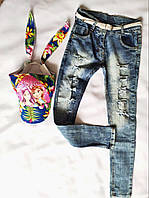 Літні рвані джинси для худенької дівчинки 8-9 років