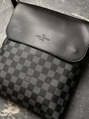 Месенджер шкіряний Louis Vuitton сіра клітка, фото 3