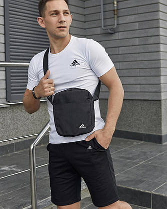 Комплект футболка біла Adidas + Шорти + Барсетка, фото 2