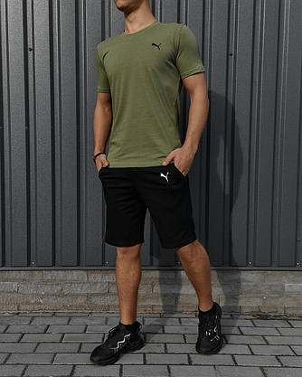 Комплект Puma футболка хакі + шорти, фото 2