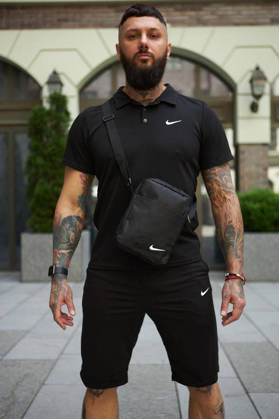 Комплект Nike поло чорний і шорти + Бірсетка, фото 2