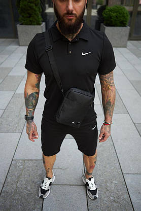 Комплект Nike поло чорний і шорти + Бірсетка, фото 2