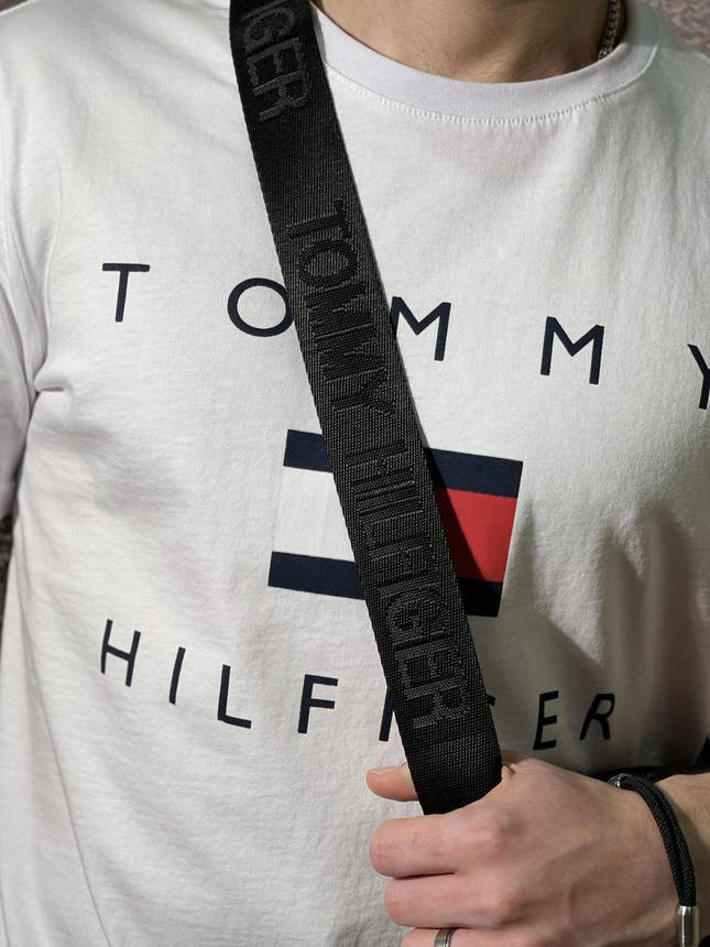Комплект футболка біла (мал. лого)+ месенджер Tommy Hilfiger з шестикутниками, фото 2