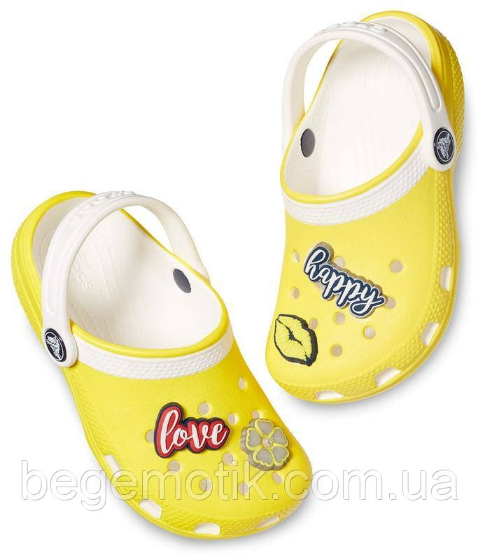 CROCS Ексклюзивні Крокс Сандалі Дитячі 33-34 розмір, Crocs Unisex Drew x Classic Clog K, Lemon/White J2