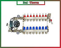 Коллектор для теплого пола в сборе с насосом на 9 контуров ITAL (Италия) нержавеющая сталь