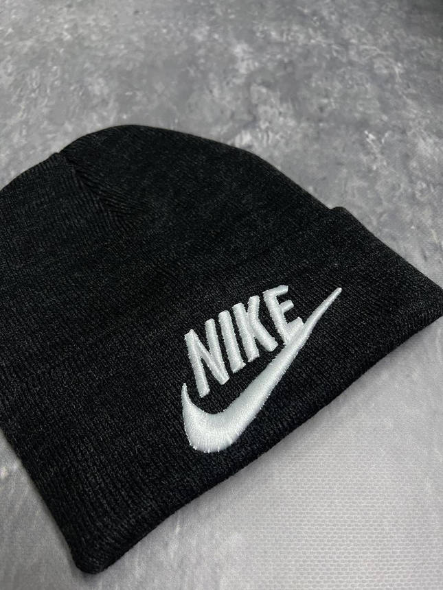 Шапка трикотаж Nike темно-сіра, фото 2