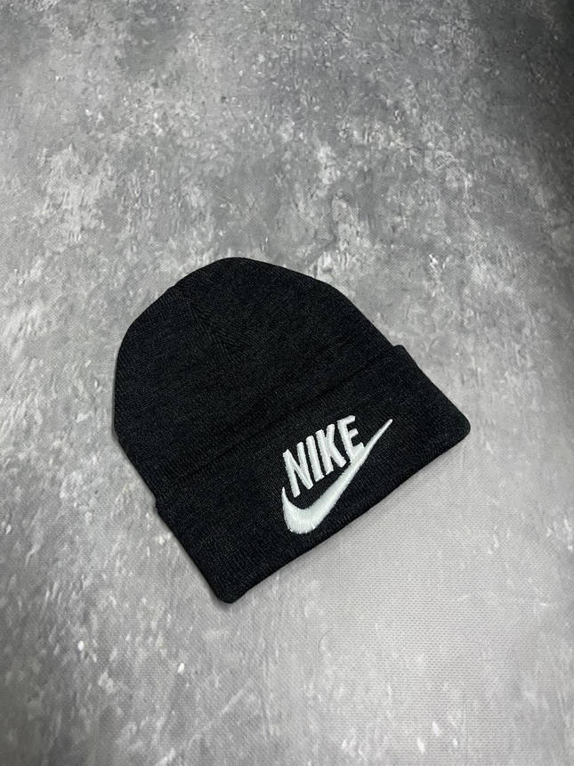 Шапка трикотаж Nike темно-сіра, фото 2