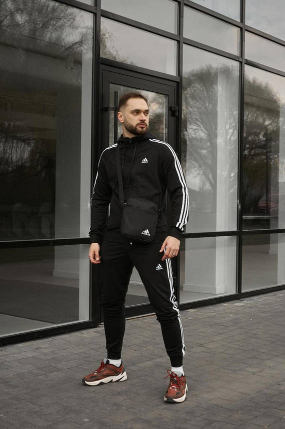 Костюм Adidas чорний + барсетка у подарунок, фото 2