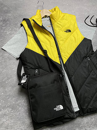Комплект TNF 'Clip' жилетка жовто-чорна + сіра футболка та штани president + барсетка у подарунок, фото 3