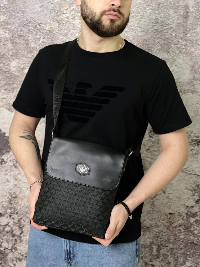 Комплект Emporio Armani футболка чорна + месенджер чорний великий, фото 2