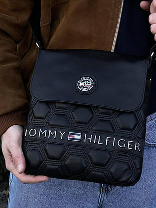 Месенджер шкіряний Tommy Hilfiger чорні шестикутники, фото 2