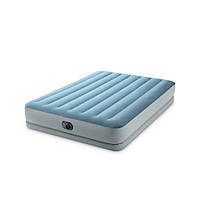 Двуспальная велюровая надувная кровать Intex 64159 с насосом и USB 203х152х36 см Голубой