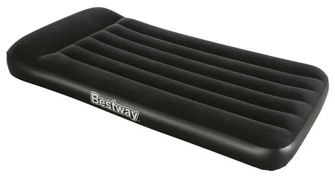 Односпальне велюрова надувне ліжко з підголовником Bestway 67556 з вбудованим насосом 188х99х30 см Чорний