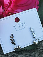 Серьги Xuping гвоздики с висюлькой листики с сердечком