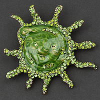 Брошка металева на золотистій основі морська черепашка зі стразами покрита кольоровою емаллю розмір 55х60 мм