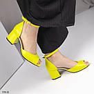 Жовті шкіряні жіночі босоніжки на підборах 6 см, фото 4