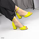 Жовті шкіряні жіночі босоніжки на підборах 6 см, фото 9