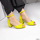 Жовті шкіряні жіночі босоніжки на підборах 6 см, фото 8