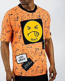 Літня чоловіча спортивна футболка Smile Shit EKSI-1 Orange Black помаранчева Туреччина нашивки Off-white