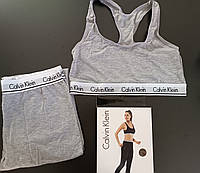 Женский серый спортивный костюм (топ+лосины) Calvin Klein