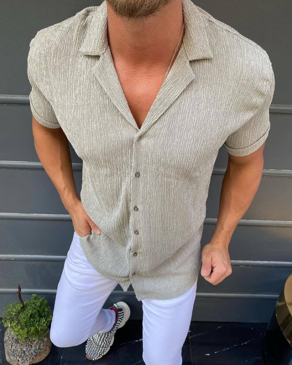 Чоловіча сорочка з коротким рукавом M1549 світло-сіра, фото 1