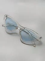 Стильные женские солнцезащитные очки «лисички» прозрачные с голубым стеклом