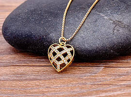 Жіночий кулон-підвіска у формі серця з кристалами цирконію на ланцюжку "Golden Heart"