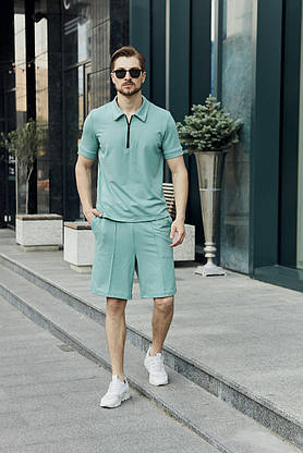 Мужской спортивный костюм на парня комплект Босс бирюзового цвета, летние мужские комплекты легкие стильные, фото 3
