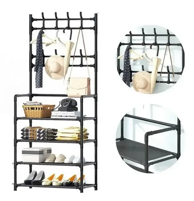 Підлогова вішалка полиця для одягу та взуття New simple floor clothes rack з гачками 172*60*29см.