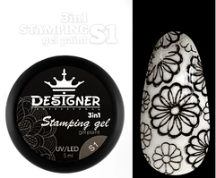 Гель-фарба Designer Stamping Gel Paint 3в1 - для розпису, аеропуфінгу та стемпінгу, чорна S01