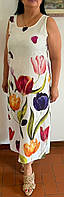 Сарафан жіночий, літній, модний, білий із принтом квіти, льон. Виробництво Італія. Розмір 48-52.