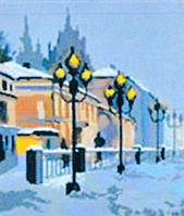 Набор Алмазная мозаика вышивка Зимний Страстной бульвар снег фонари полная выкладка 5d 30х35 см