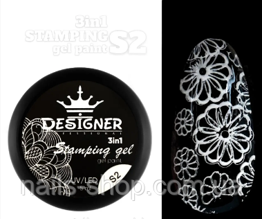 Гель-фарба Designer Stamping Gel Paint 3в1 - для розпису, аеропуфінгу та стемпінгу, біла S02