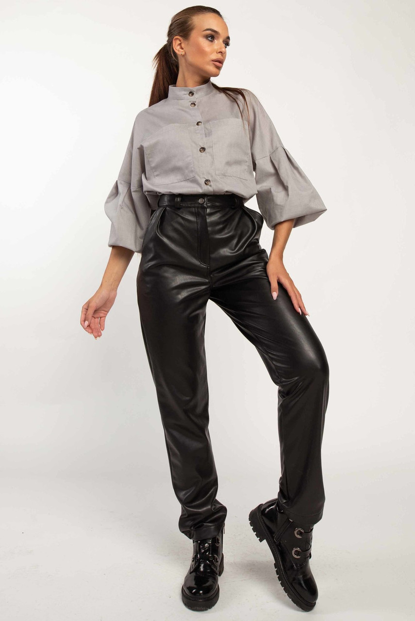 Трояндова шкіряні штани-банани Стоун із завищеною талією 42-52 розміри різні кольори, фото 1