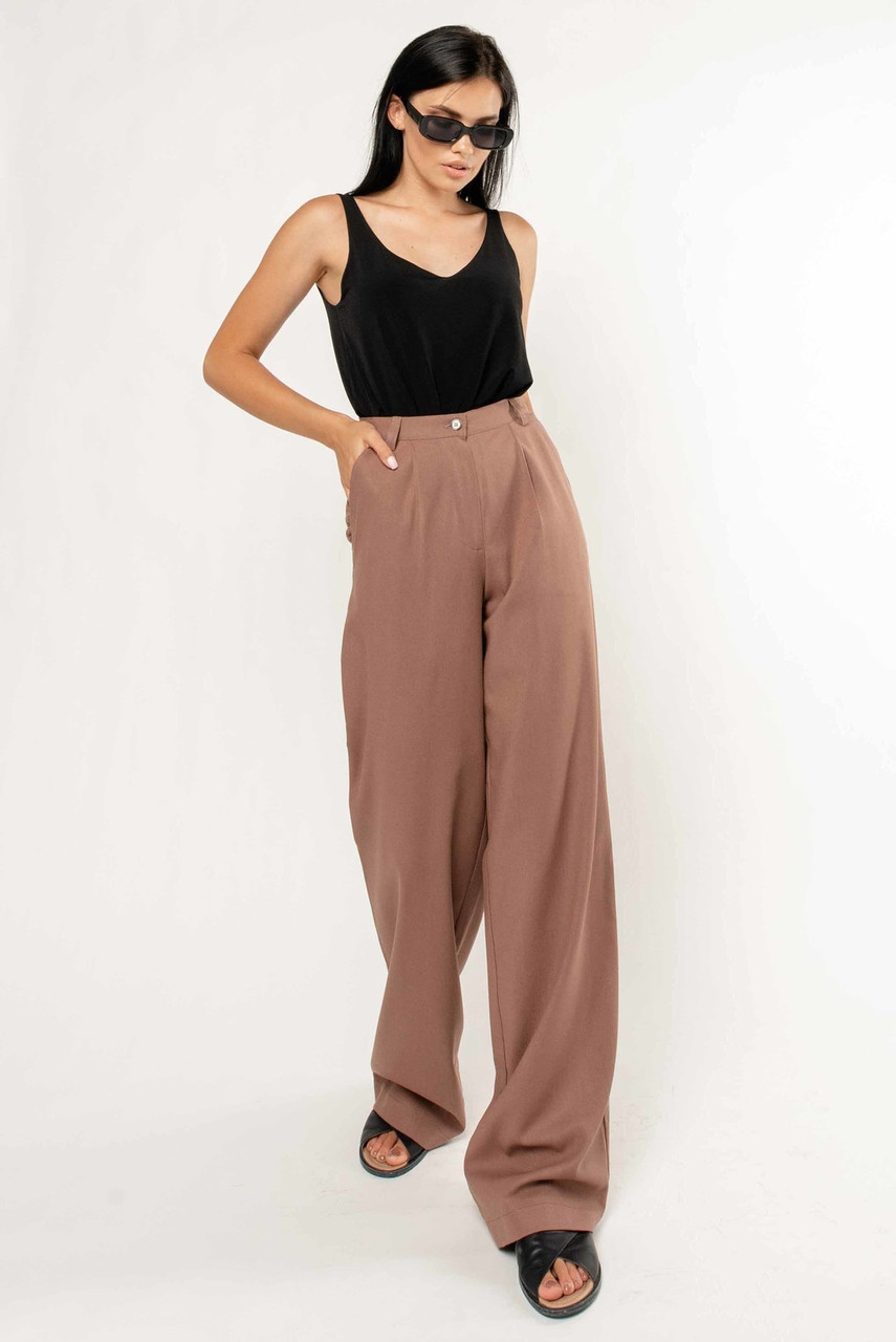 Широкі штани прямі від стегна в підлогу із завищеною талією 42-52 розміру, фото 1