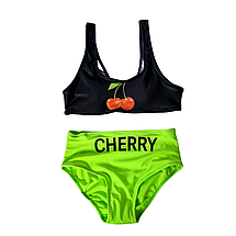 Роздільні купальники Оптом на дівчинку Cherry упаковка 5 шт від 8 до 16 років кольору салатовий та малиновий, фото 2